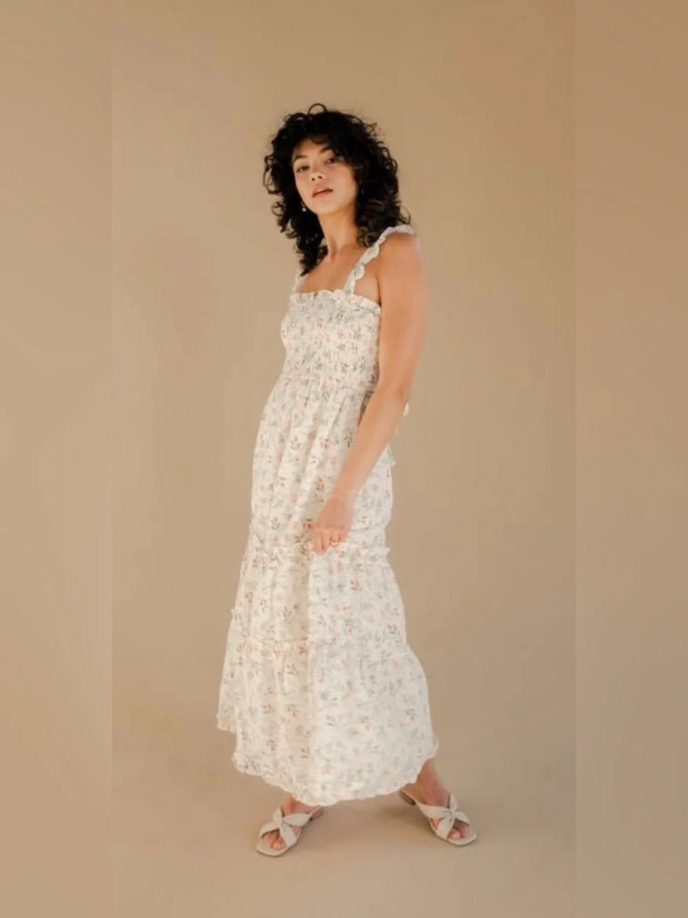 WINSTON WHITE Tahoe sundress in coral fleur print, cream base, size medium - Picture 1 of 12